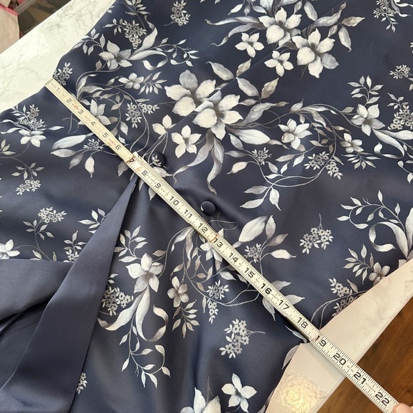 Venus Navy Floral Print Satin Long Formal Elegant Over Coat Women's Size 14 - Picture 12 of 13